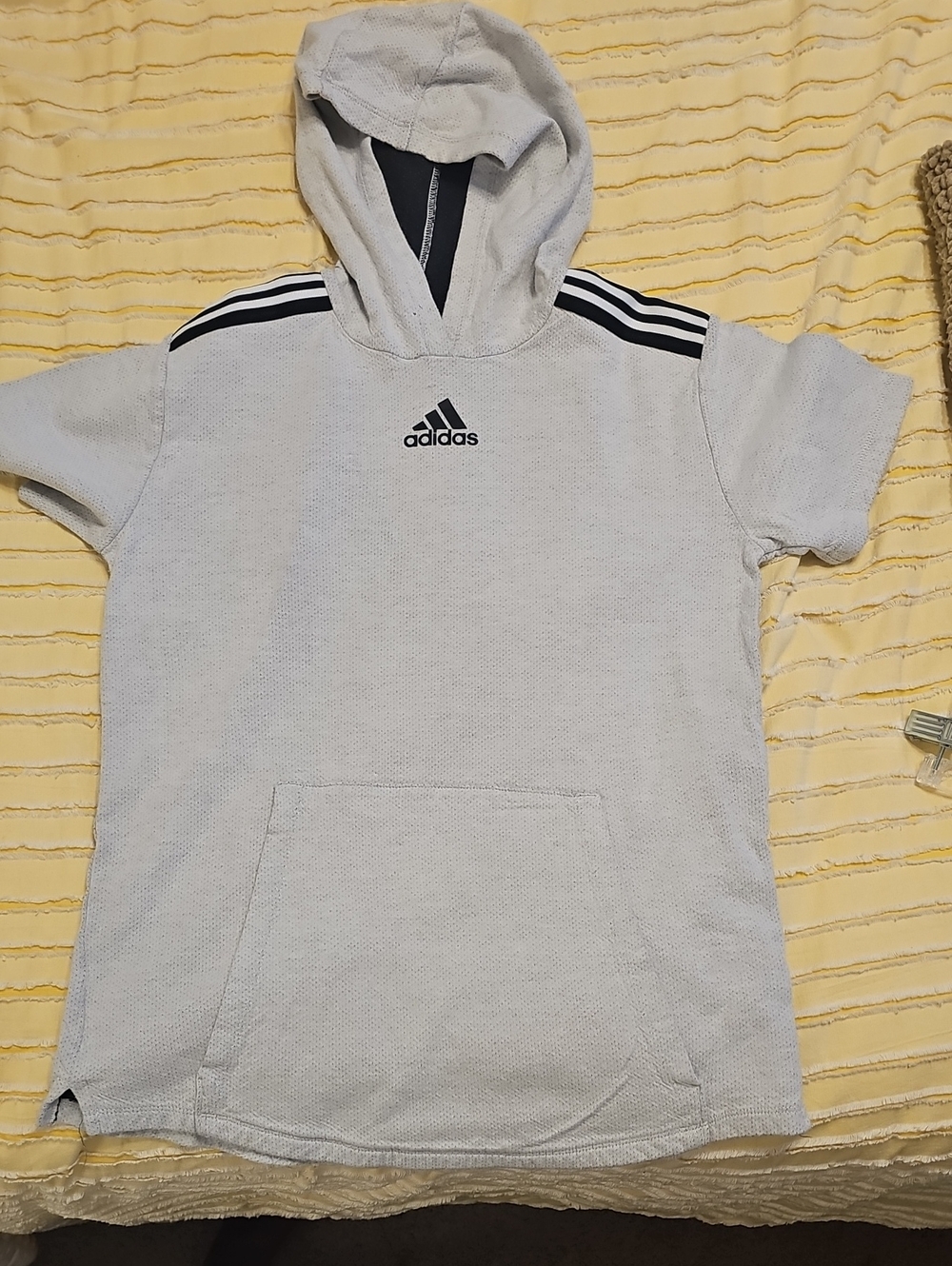 Adidas Kids Light Gray Hooded Short-Sleeve Top